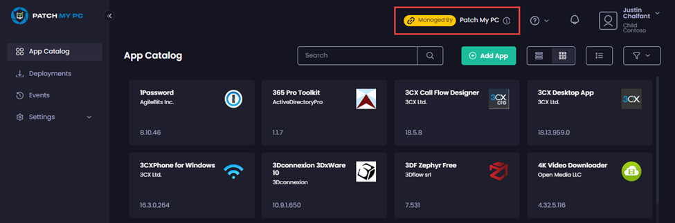 The “Managed By <company_name>” indicator is shown in the portal’s header if you are managing a child customer
