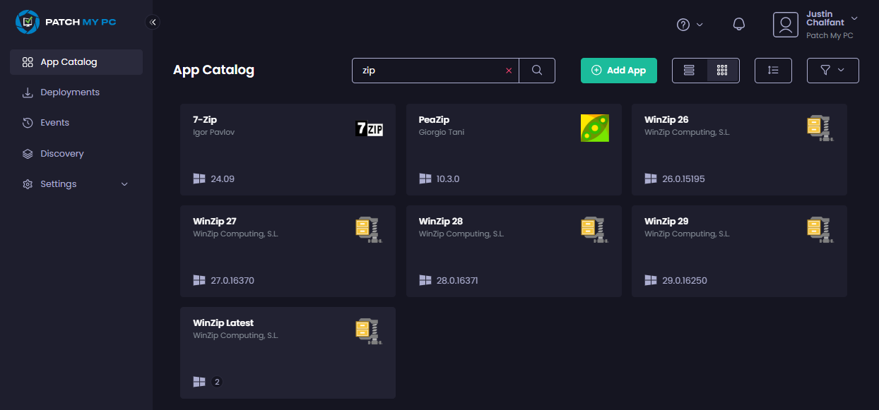 “App Catalog” page