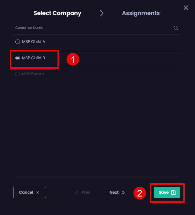 Selecting the relevant company to assign this deployment to.