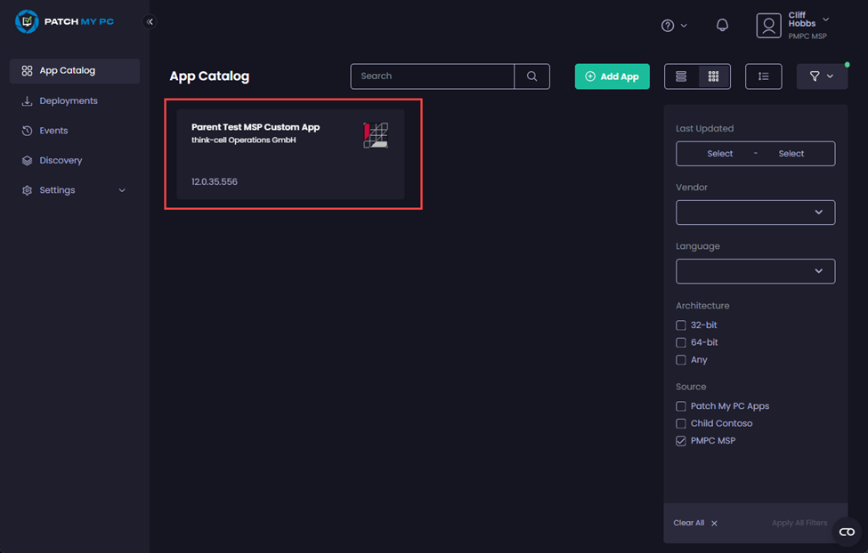 Filtered App Catalog list