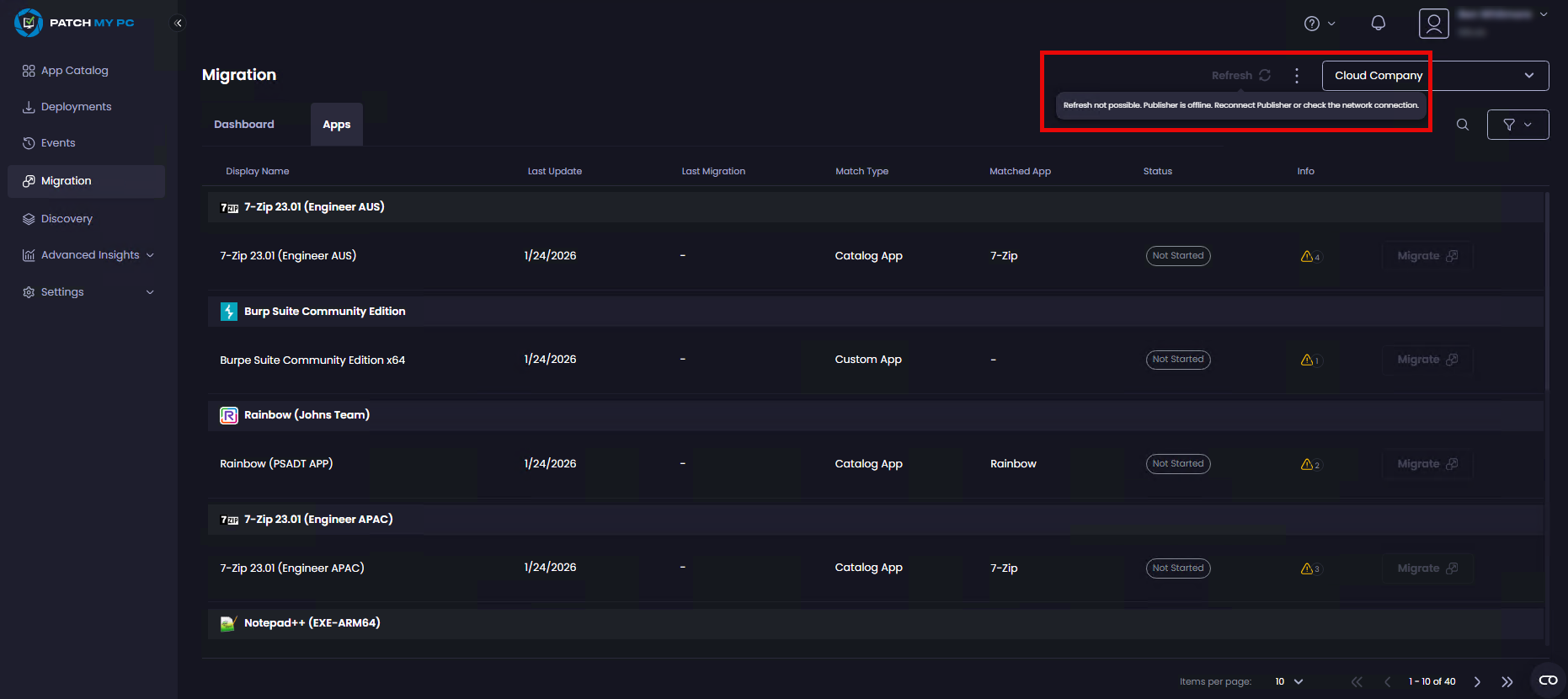 Lost connection to the Publisher