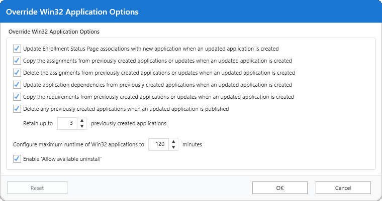 Override Win32 Application Options