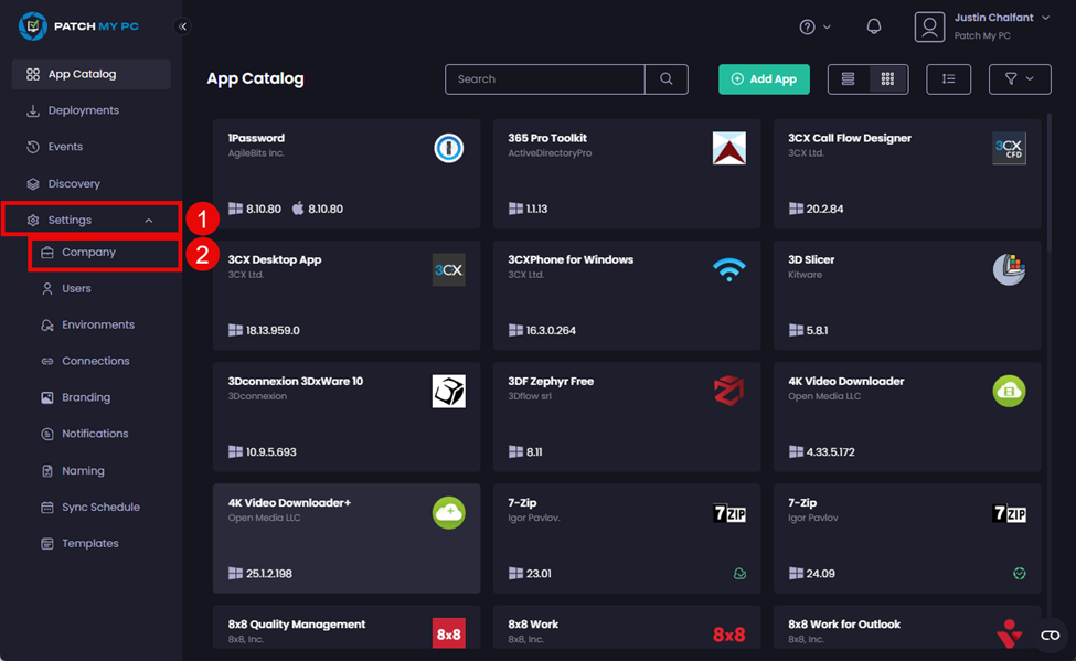 Navigating to “Settings | Company”