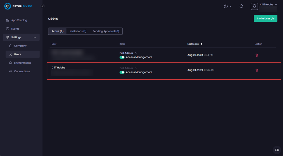 'Users' node showing the user account used to perform the recovery process has been created (if applicable) and assigned the 'Full Admin with Access Management role'.