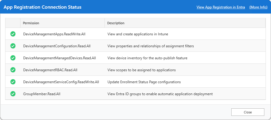 App Registration Connection Status