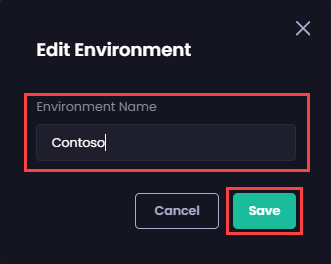 Entering the new name for the environment in the Environment Name field and clicking Save