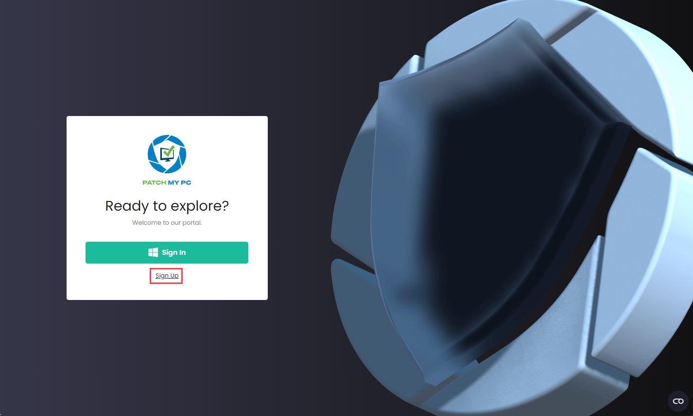 Click 'Sign Up' on the Patch My PC Portal page