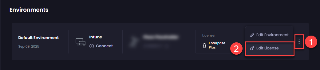 Clicking the vertical ellipsis beside the expiry date and clicking 'Edit License'