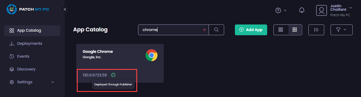 How an app only deployed through Publisher appears in the App Catalog
