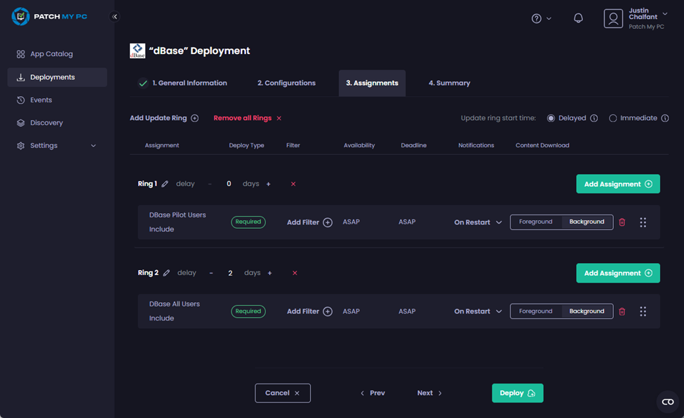 Configuring a phased deployment using Delayed Update Rings in PMPC Cloud