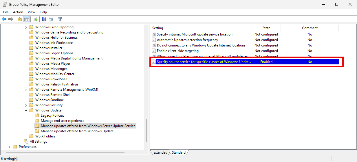 Specify source service for specific classes of Windows Updates