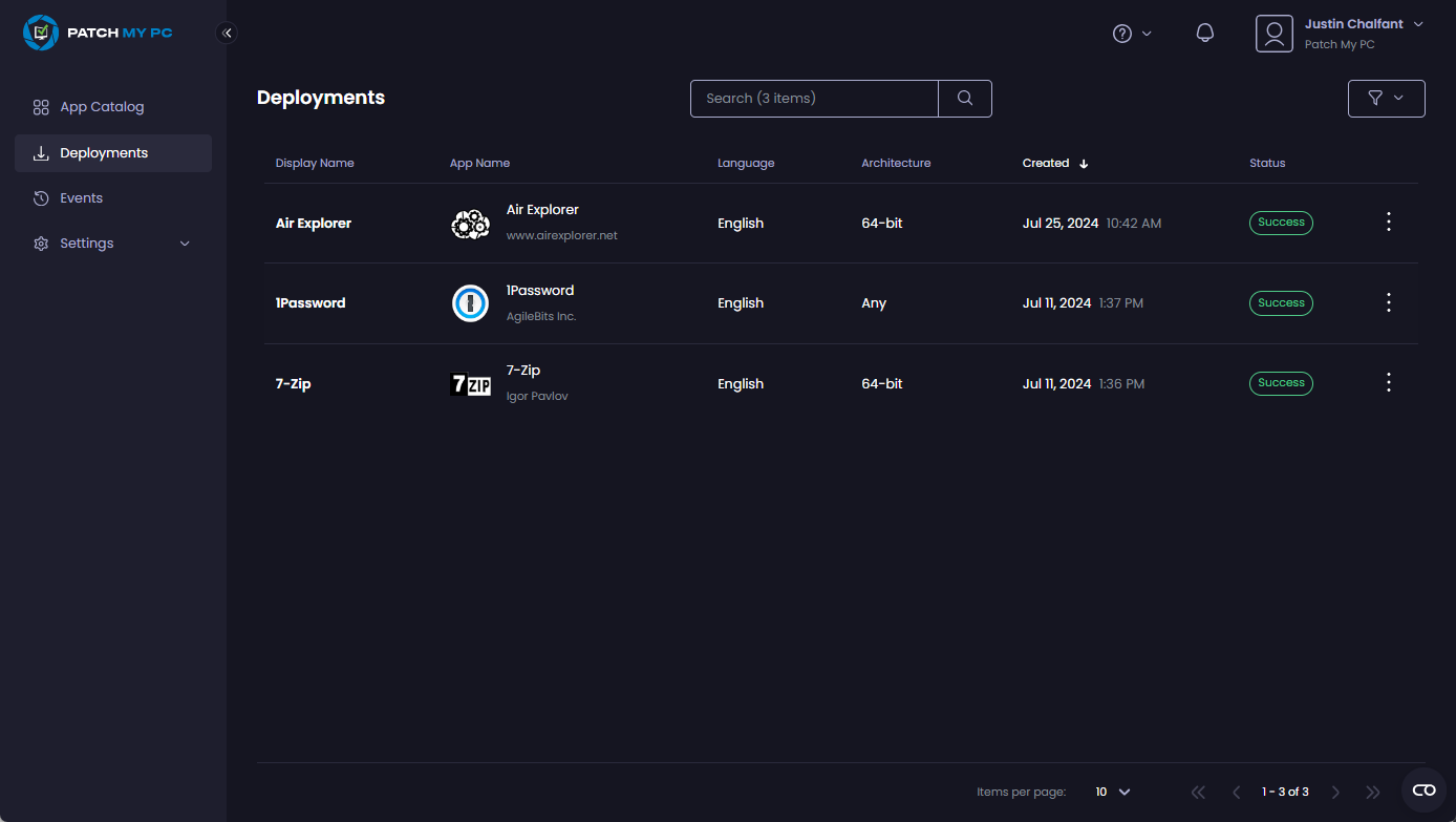 “Deployments” page