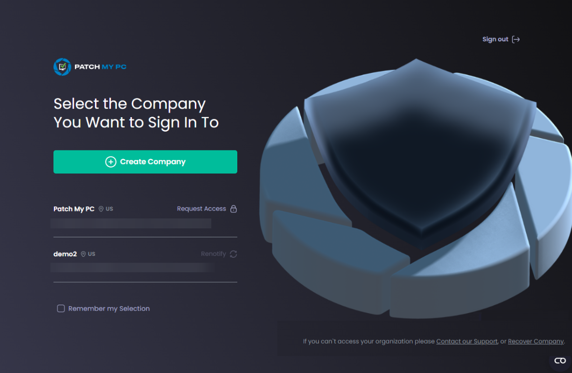 "Select the Company You Want to Sign-In To" screen 
