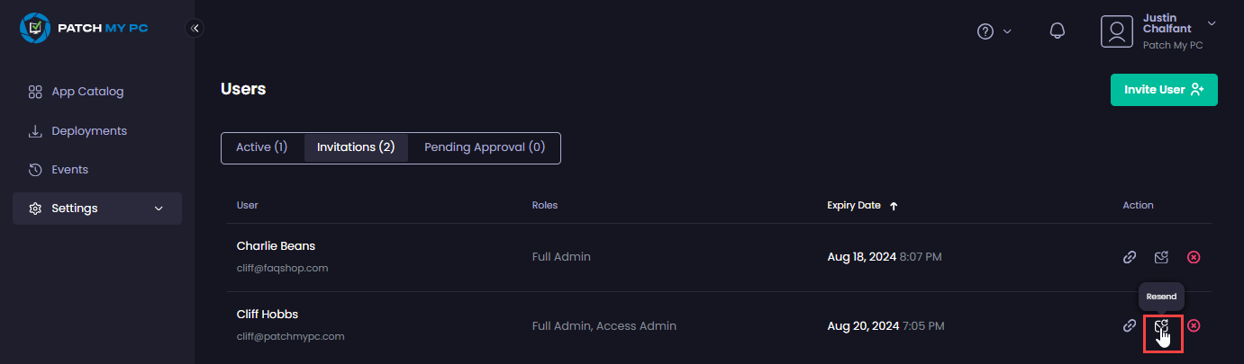 Clicking the "Resend" link