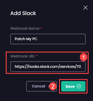 Entering the unique URL for your Slack webhook