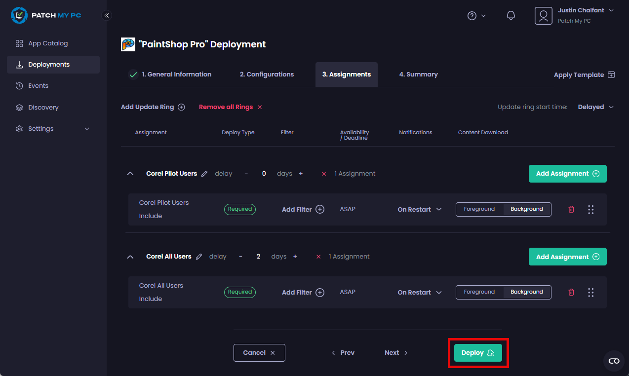 Clicking “Deploy”