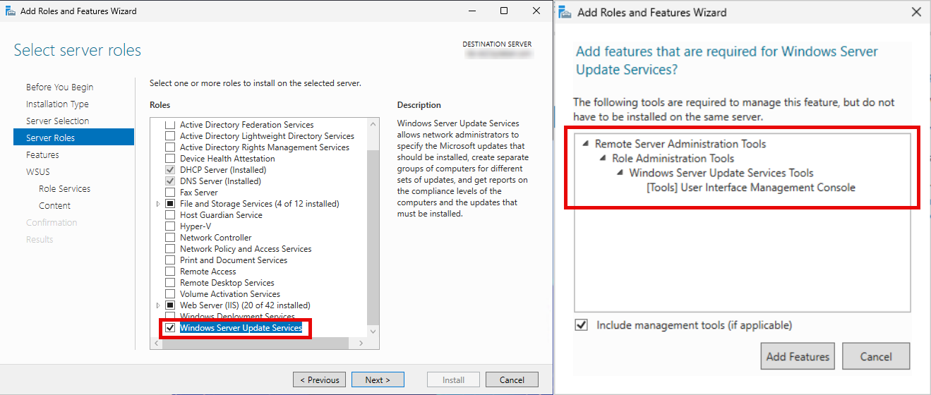 WSUS Roles and Features