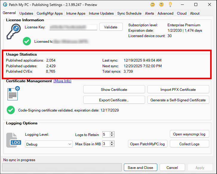 Usage statistics for the Publisher