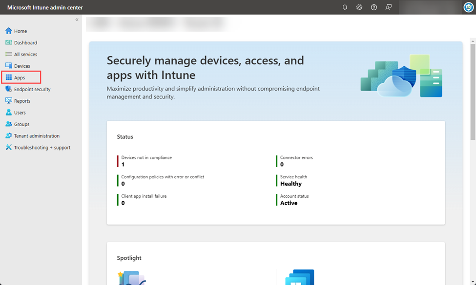 Navigating to “Apps”