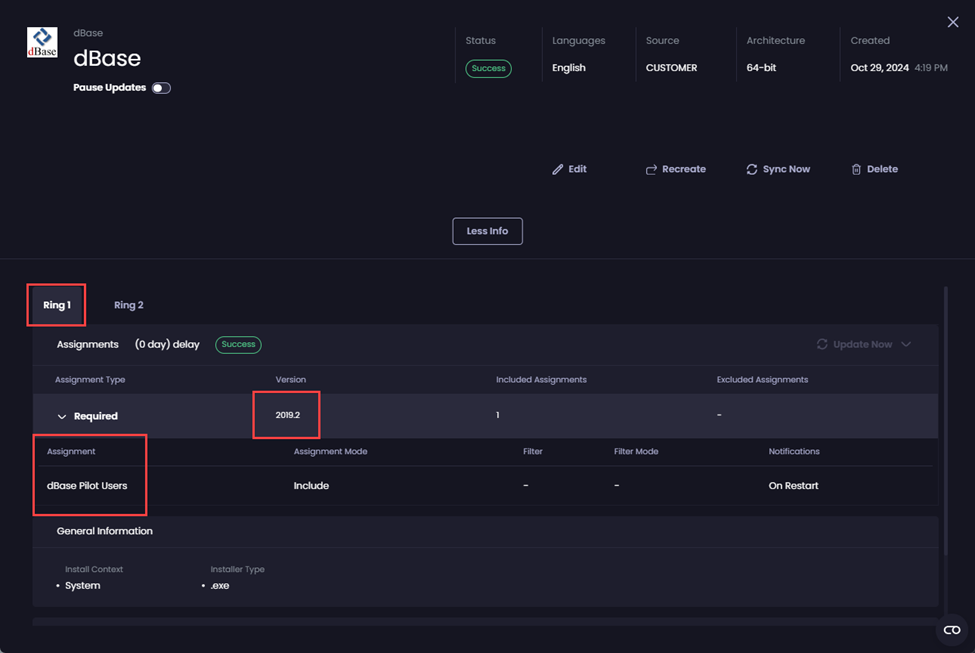 Version 2019.2 targeted to the “dBase Pilot Users” Update Ring.