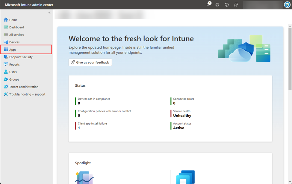 Navigating to “Apps”