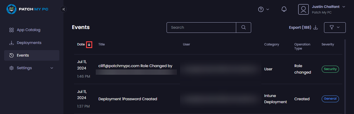 Arrow showing the sort order