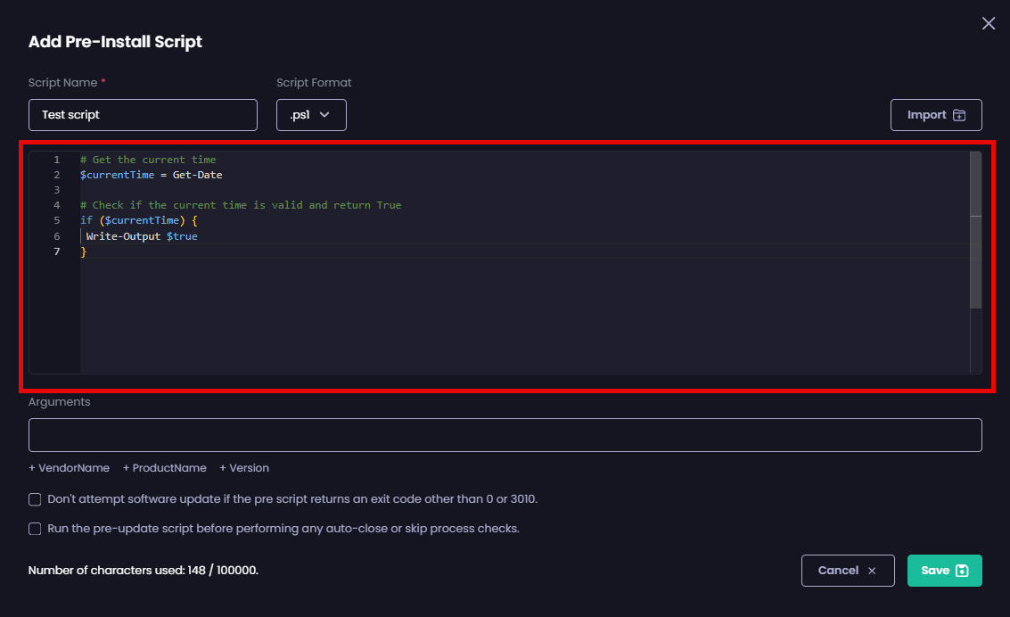 Typing your script in the Script Editor