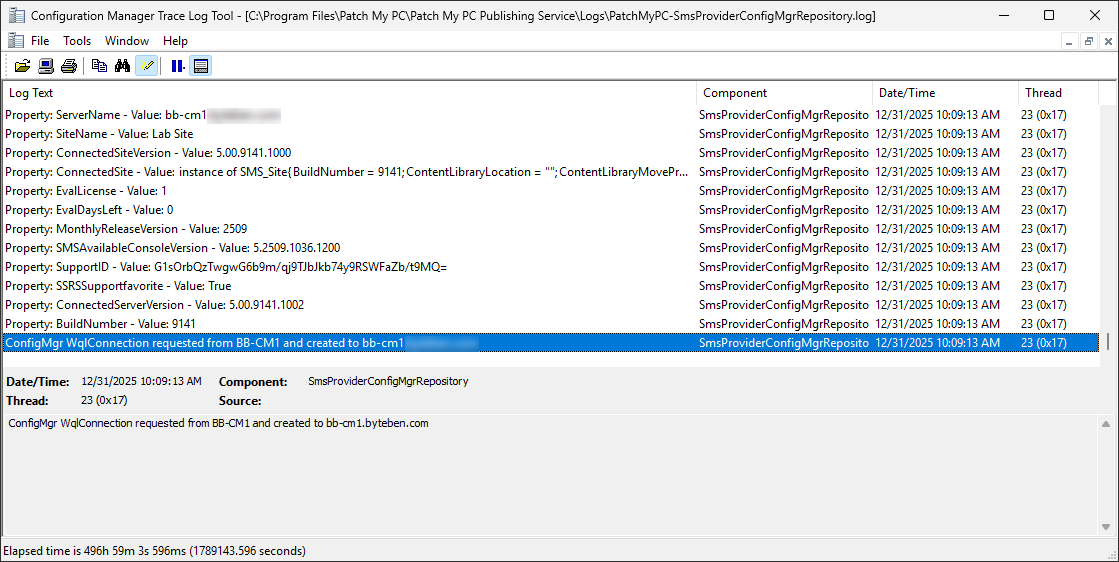%ProgramFiles%\Patch My PC\Patch My PC Publishing Service\Logs\PatchMyPC-SmsProviderConfigMgrRepository.log