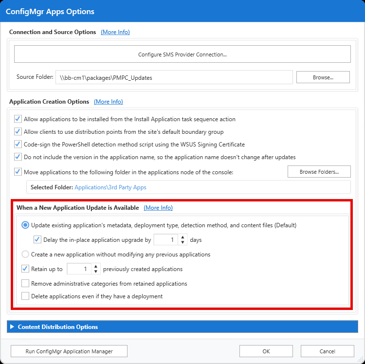 ConfigMgr Apps Options