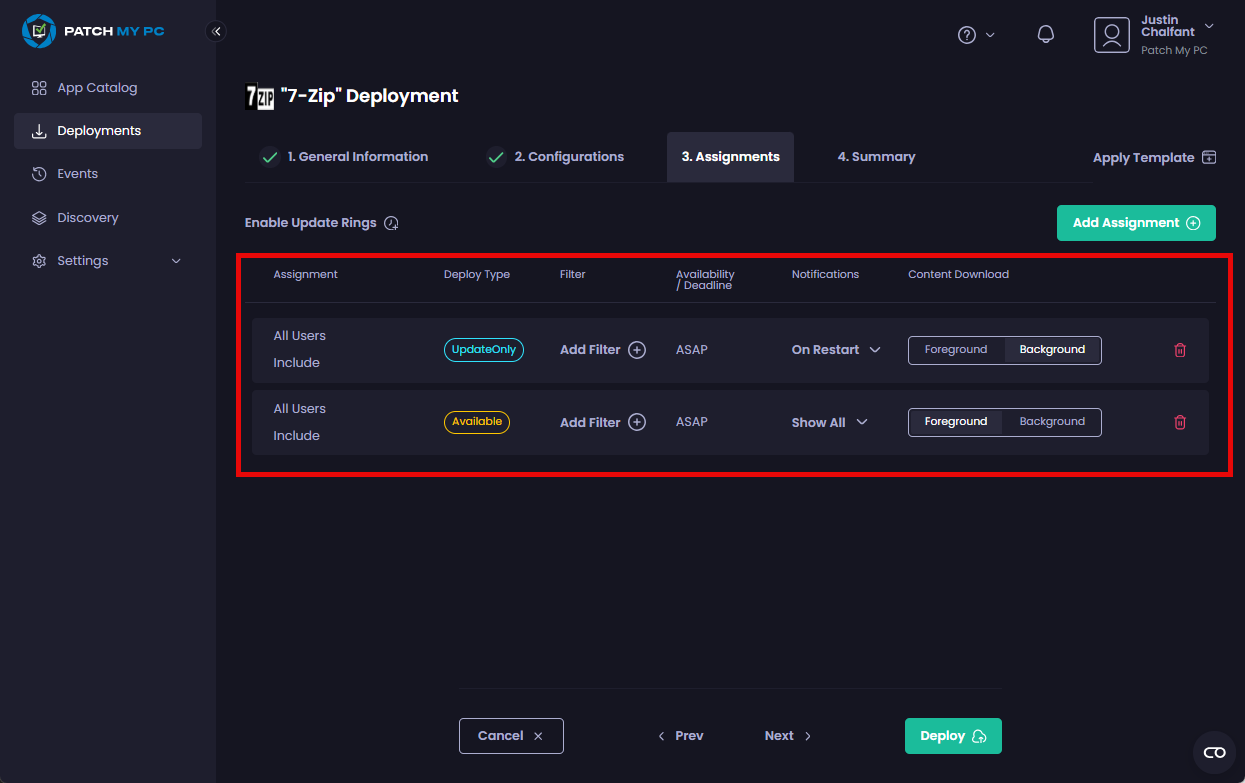 “Assignments” page updates to show the newly added assignments