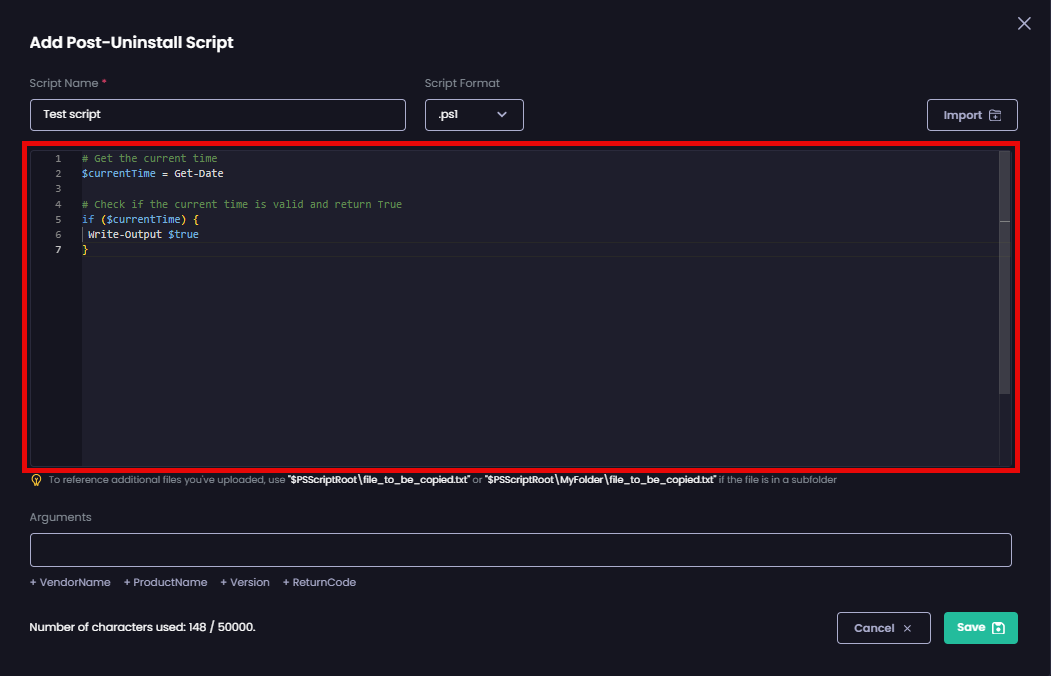 Typing your script in the Script Editor