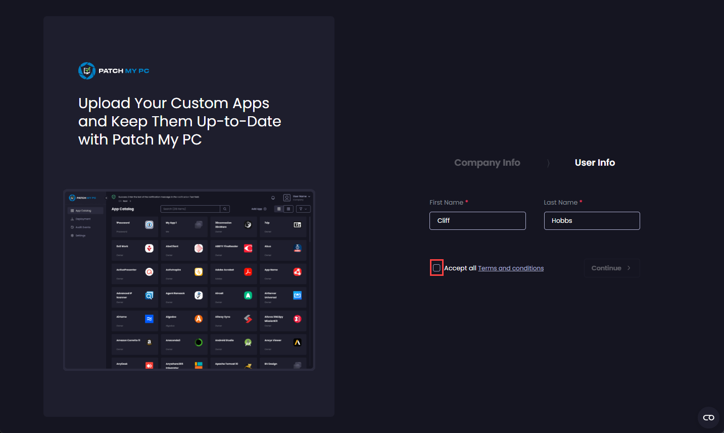 Click to check the “Accept Terms and Conditions” checkbox
