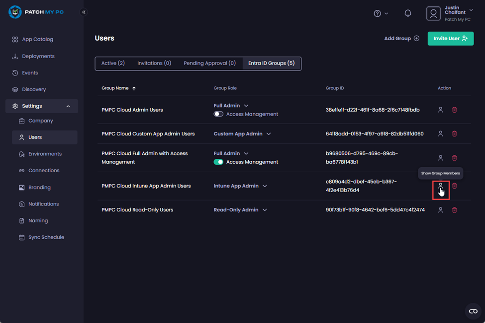 	Clicking the person icon beside the group whose membership you want to view