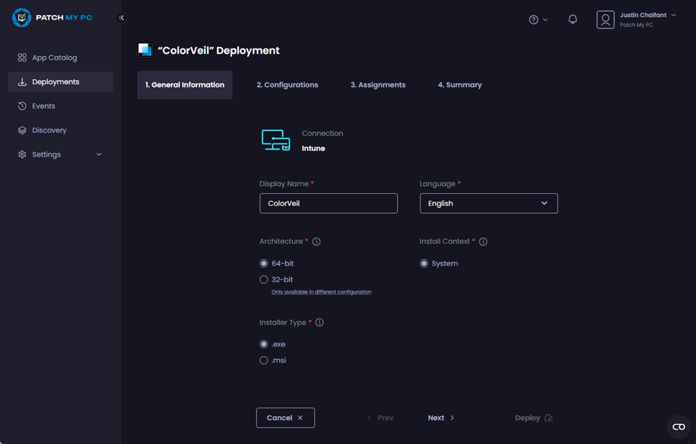 “Deployment wizard” starting