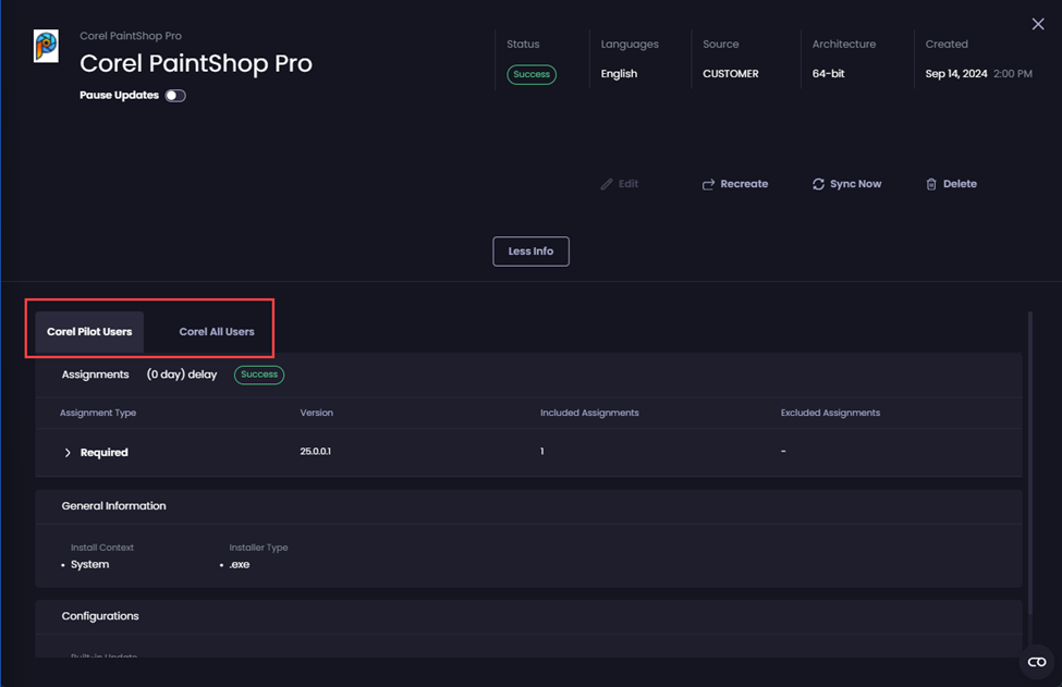 Configured Update Rings showing as tabs 