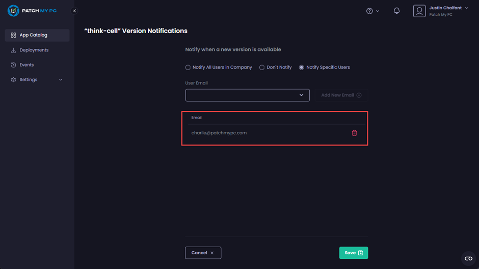 User added to the notification list