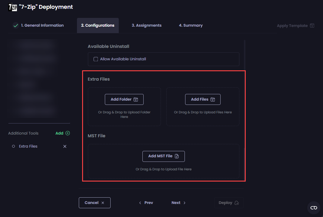 'Extra Files' section