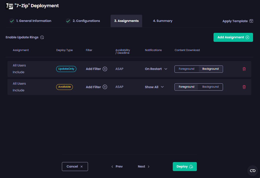 New assignment shown on the “Assignments” page