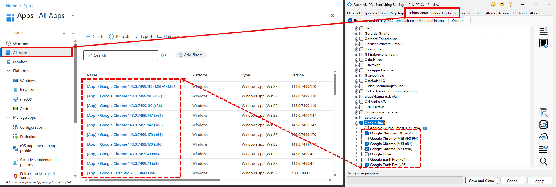 Applications and Updates appear in the All Apps view in the Intune Admin Center