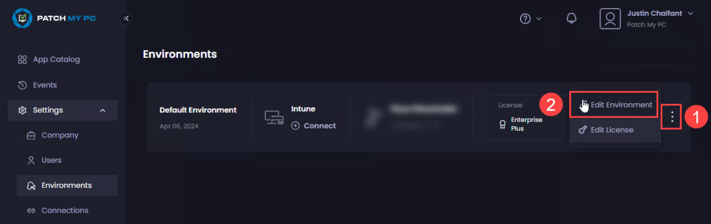 Clicking the vertical ellipsis beside the expiry date and clicking Edit Environment