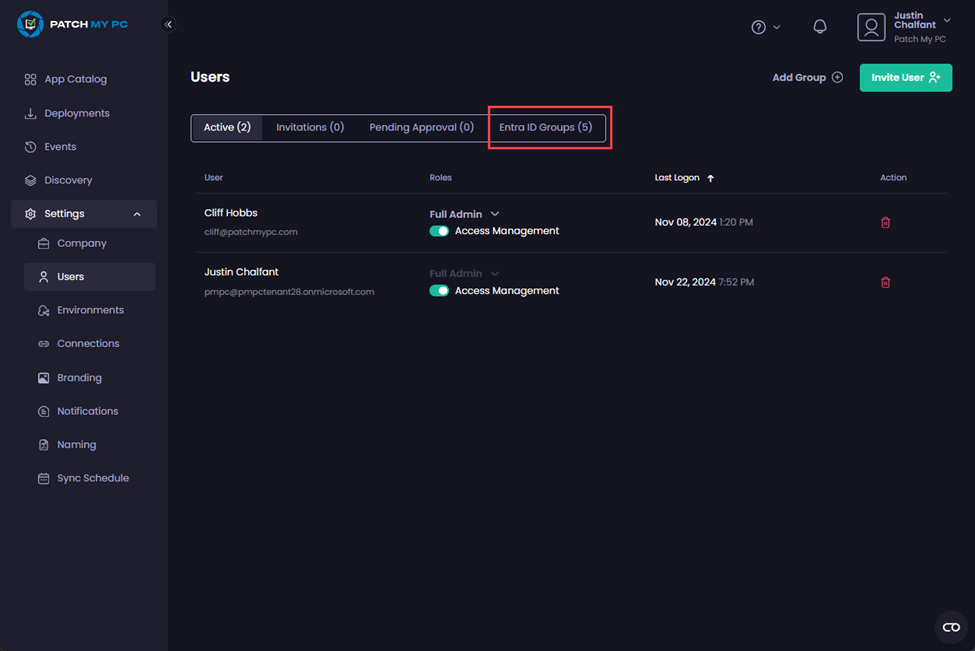Clicking “Entra ID Groups”