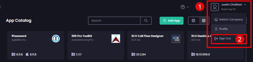 Clicking “Sign Out”