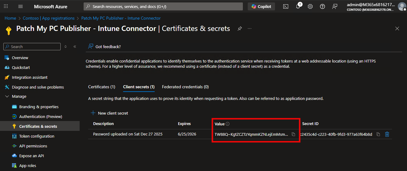 Copy the Secret Value