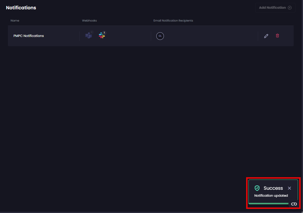 'Success' notification