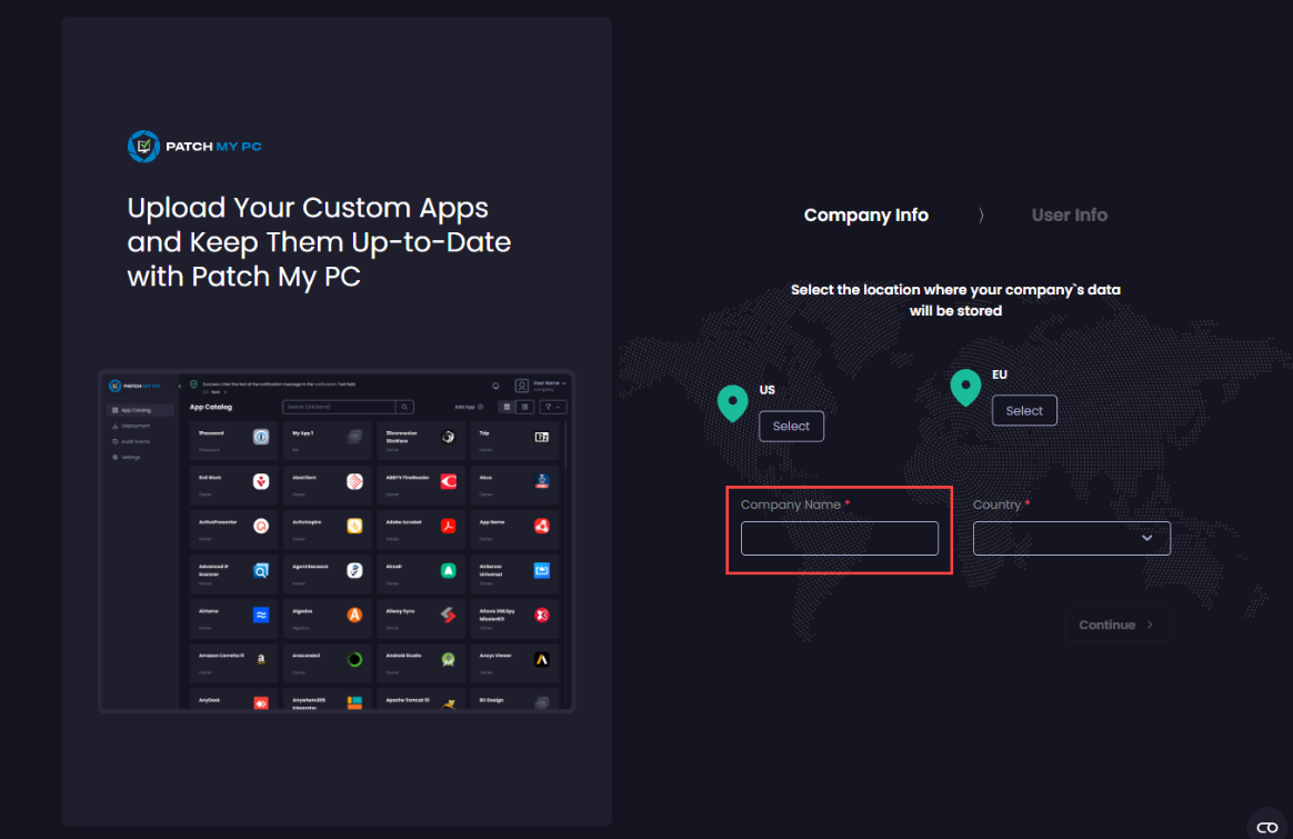 Type your company’s name in the 'Company Name' field