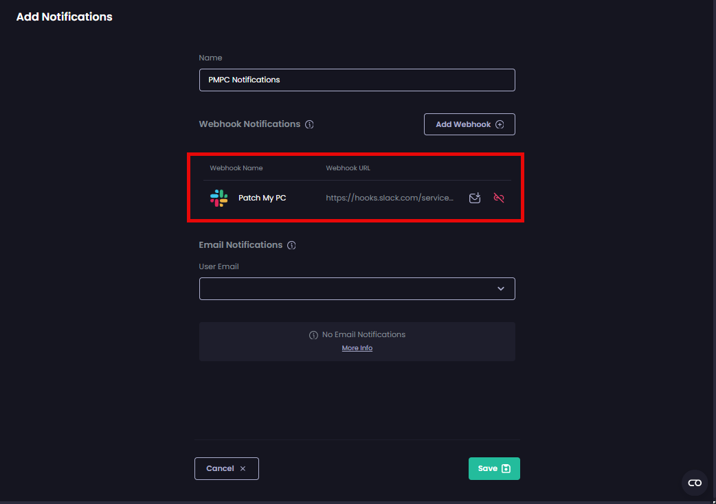 New webhook notification