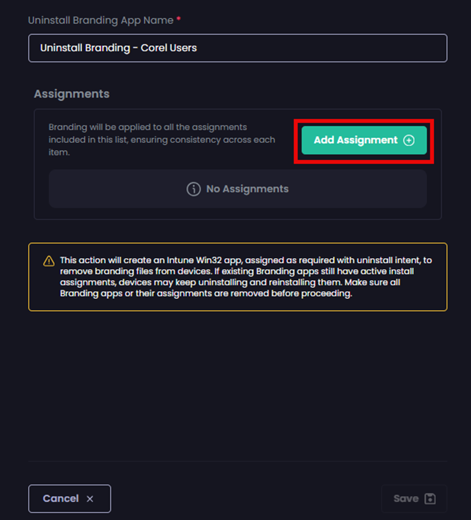 Clicking “Add Assignment