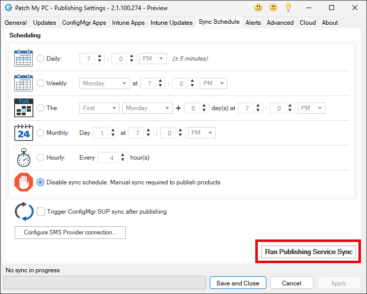 Run a manual Publishing Service Sync