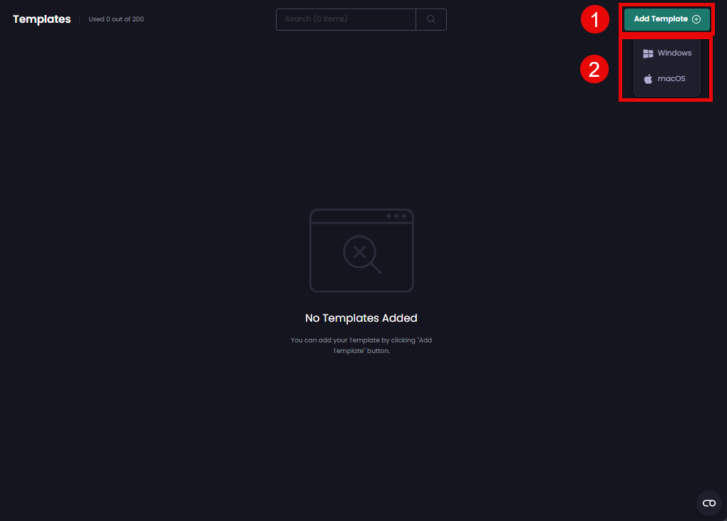 Clicking 'Add Template' in the header and selecting the relevant OS this template will apply to