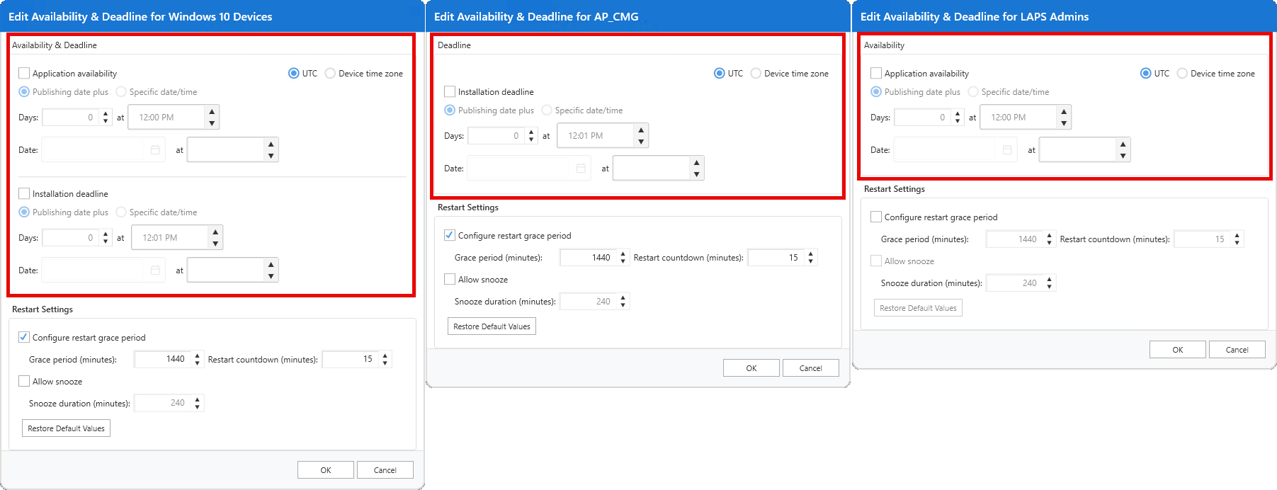 Availability and Deadline Options